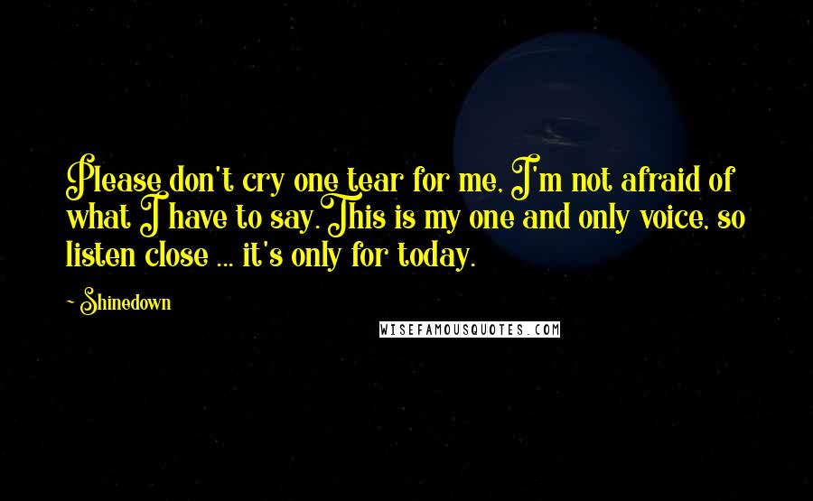 Shinedown quotes: Please don't cry one tear for me, I'm not afraid of what I have to say.This is my one and only voice, so listen close ... it's only for today.