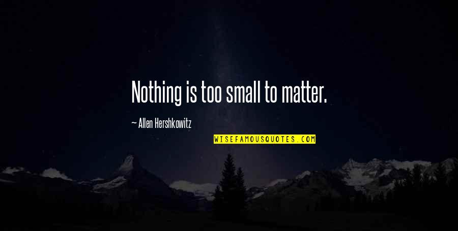 Shinoda Bolen Quotes By Allen Hershkowitz: Nothing is too small to matter.