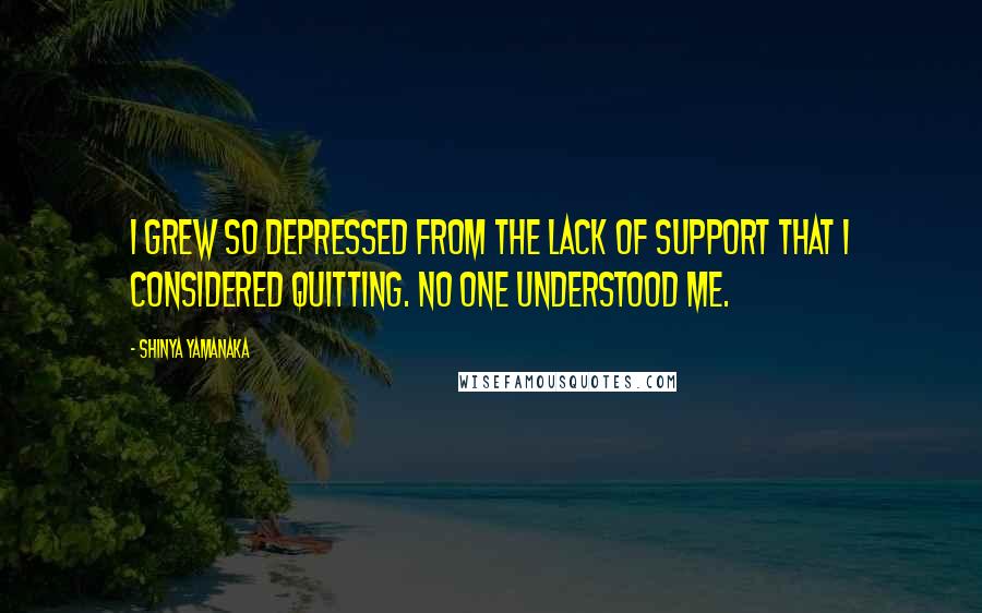 Shinya Yamanaka quotes: I grew so depressed from the lack of support that I considered quitting. No one understood me.