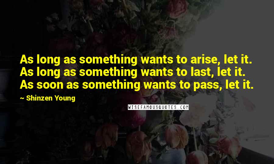 Shinzen Young quotes: As long as something wants to arise, let it. As long as something wants to last, let it. As soon as something wants to pass, let it.