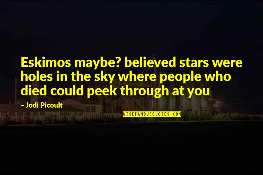 Shirt Tales Cartoon Quotes By Jodi Picoult: Eskimos maybe? believed stars were holes in the