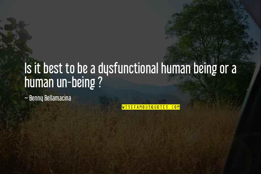 Shizumi No Kamae Quotes By Benny Bellamacina: Is it best to be a dysfunctional human Shizumi No Kamae Quotes By Benny Bellamacina: Is it best to be a dysfunctional human