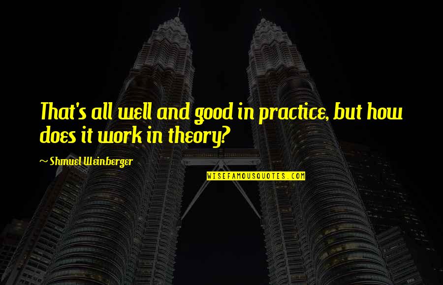 Shmuel Quotes By Shmuel Weinberger: That's all well and good in practice, but Shmuel Quotes By Shmuel Weinberger: That's all well and good in practice, but