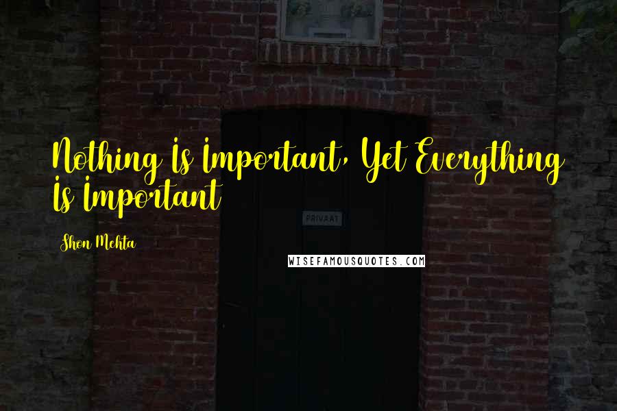 Shon Mehta quotes: Nothing Is Important, Yet Everything Is Important