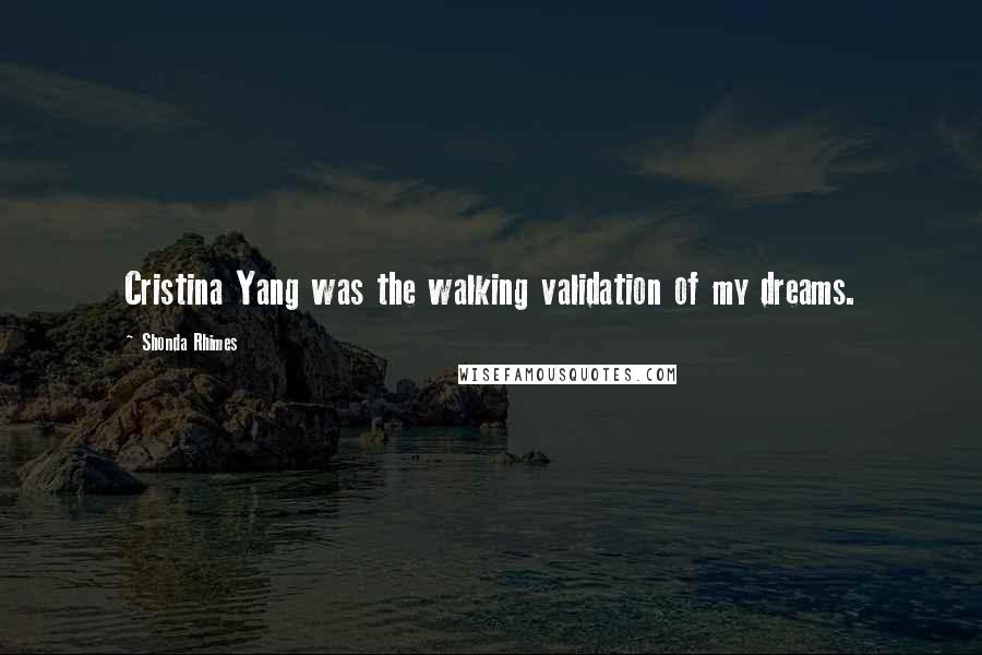 Shonda Rhimes quotes: Cristina Yang was the walking validation of my dreams.