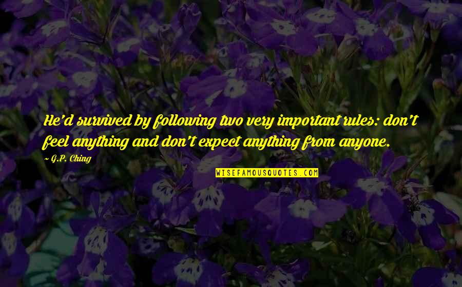 Shopmaker Sites Quotes By G.P. Ching: He'd survived by following two very important rules: Shopmaker Sites Quotes By G.P. Ching: He'd survived by following two very important rules: