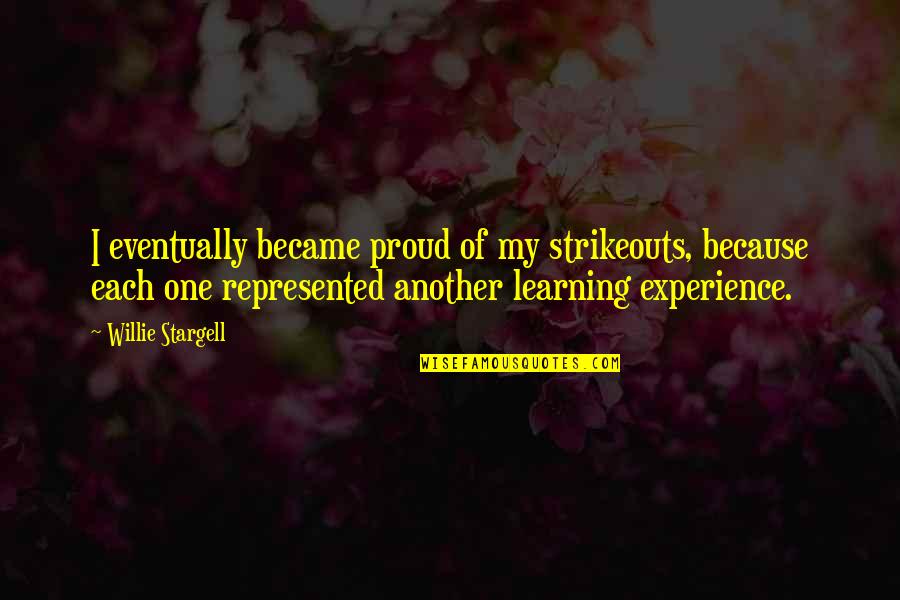 Short Adventure Quotes By Willie Stargell: I eventually became proud of my strikeouts, because Short Adventure Quotes By Willie Stargell: I eventually became proud of my strikeouts, because