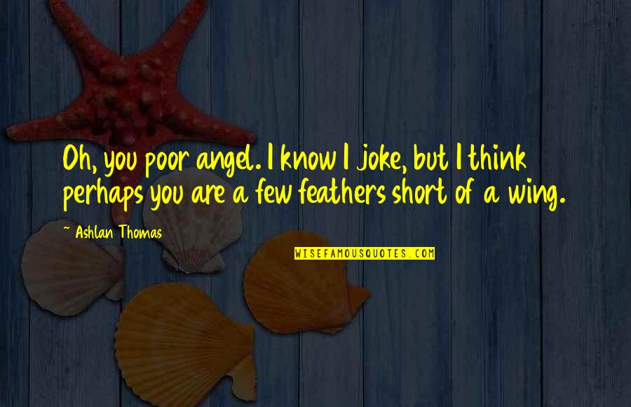 Short Angel Quotes By Ashlan Thomas: Oh, you poor angel. I know I joke,