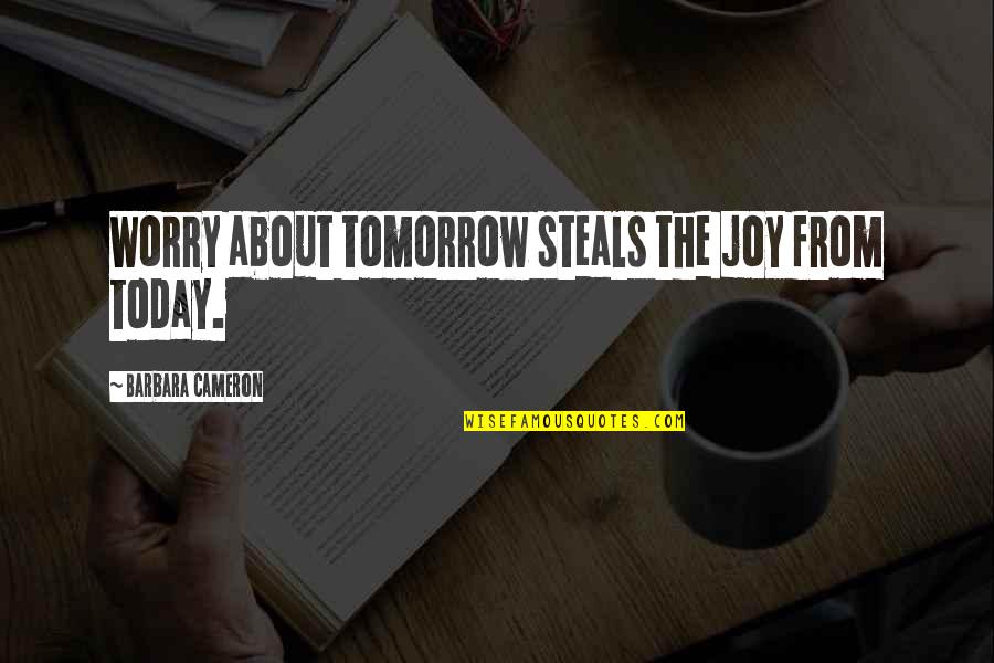 Short Funny Photography Quotes By Barbara Cameron: Worry about tomorrow steals the joy from today.