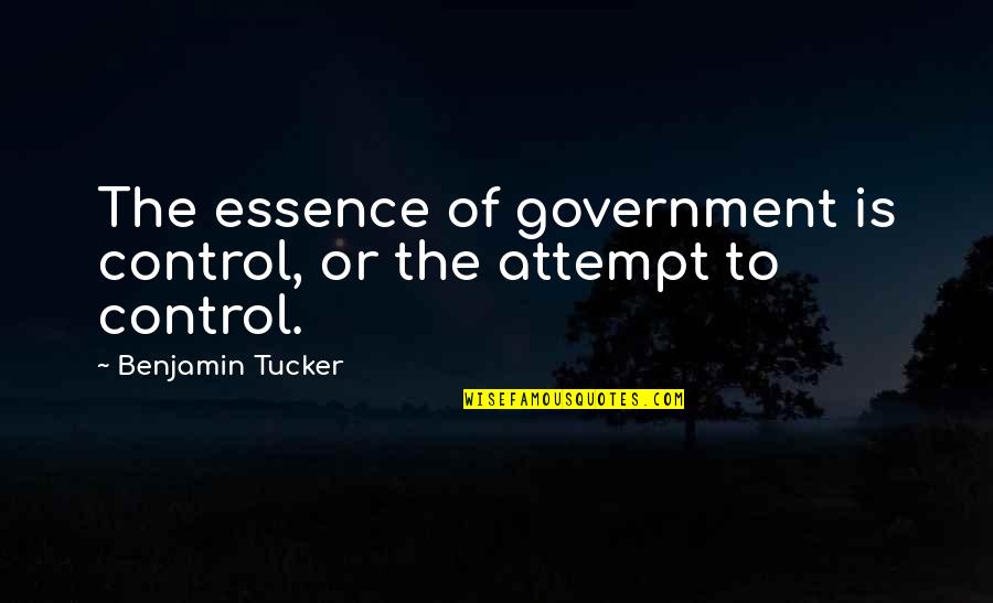 Short Goethe Quotes By Benjamin Tucker: The essence of government is control, or the Short Goethe Quotes By Benjamin Tucker: The essence of government is control, or the