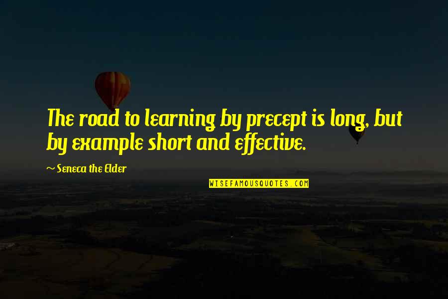 Short Learning Quotes By Seneca The Elder: The road to learning by precept is long, Short Learning Quotes By Seneca The Elder: The road to learning by precept is long,