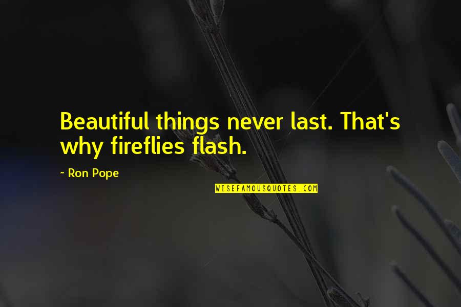Short Paradoxical Quotes By Ron Pope: Beautiful things never last. That's why fireflies flash.