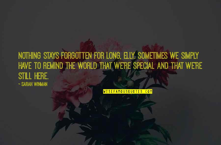 Short Tagline Quotes By Sarah Winman: Nothing stays forgotten for long, Elly. Sometimes we