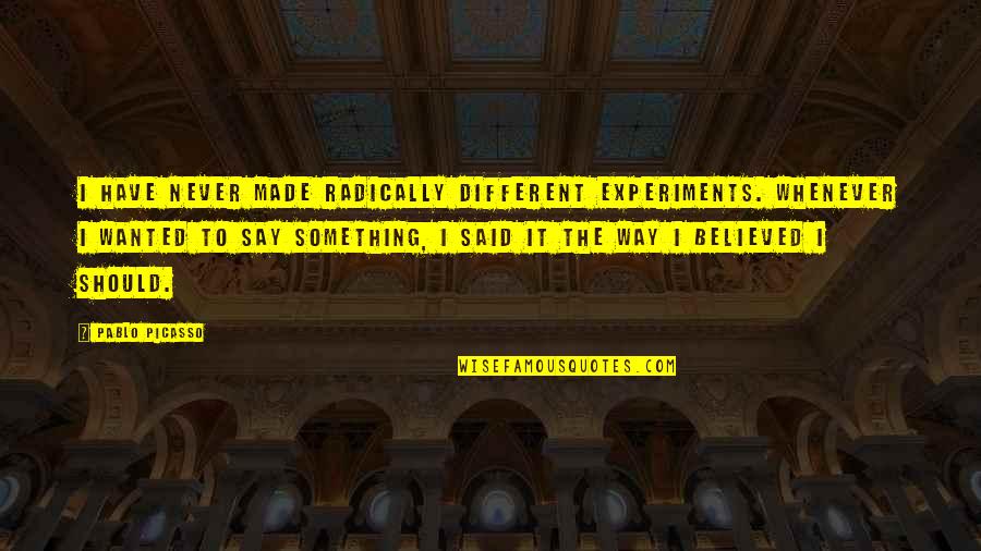 Should I Say Something Quotes By Pablo Picasso: I have never made radically different experiments. Whenever