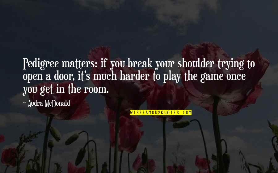 Shoulder To Shoulder Quotes By Audra McDonald: Pedigree matters: if you break your shoulder trying