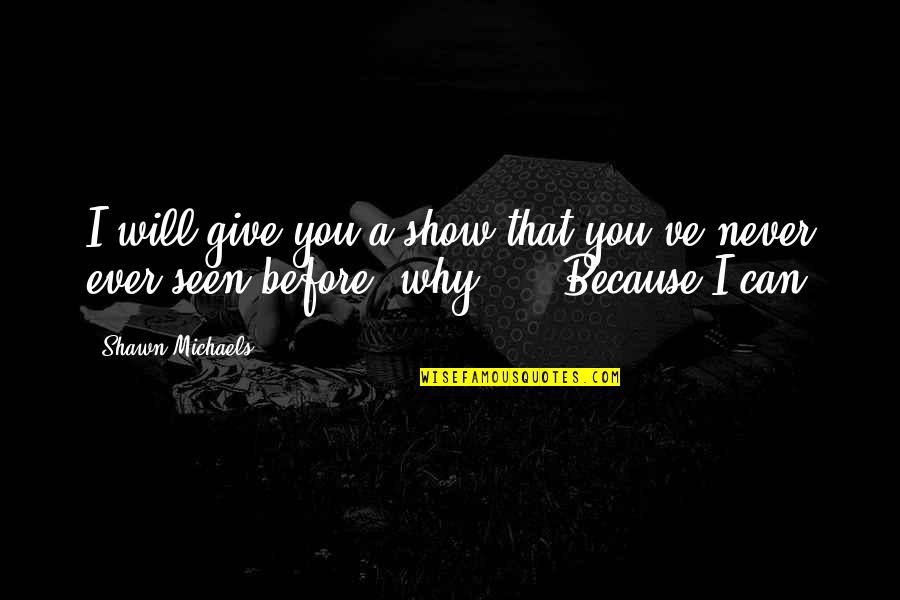 Show Up And Never Give Up Quotes By Shawn Michaels: I will give you a show that you've
