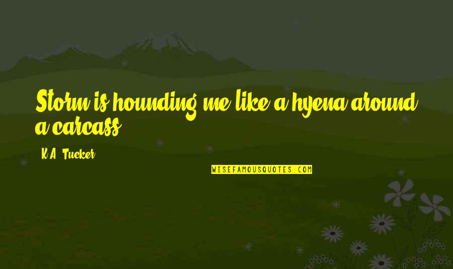 Showing Gratitude Quotes By K.A. Tucker: Storm is hounding me like a hyena around