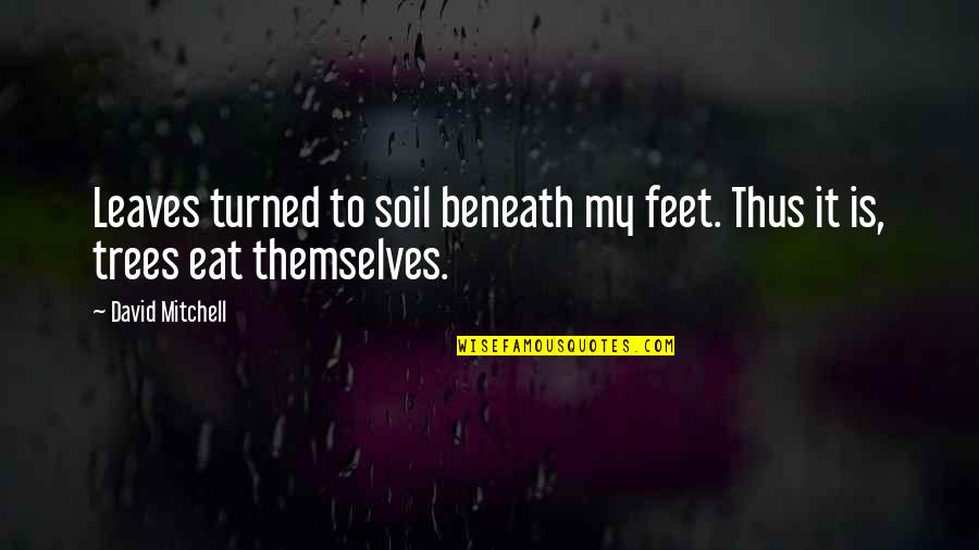 Shrouds Mouse Quotes By David Mitchell: Leaves turned to soil beneath my feet. Thus