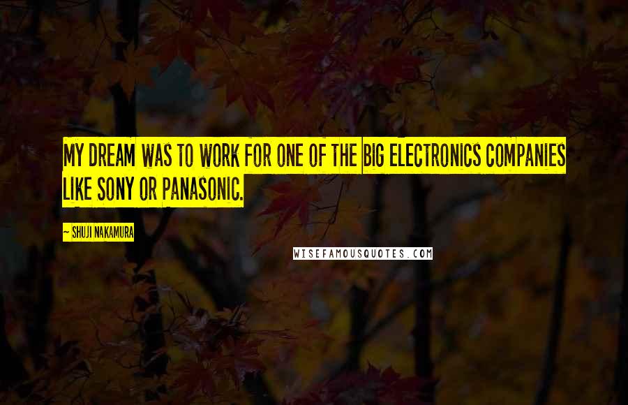 Shuji Nakamura quotes: My dream was to work for one of the big electronics companies like Sony or Panasonic.