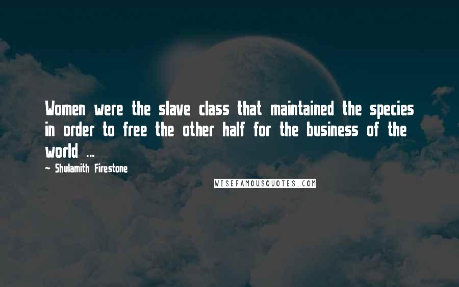 Shulamith Firestone quotes: Women were the slave class that maintained the species in order to free the other half for the business of the world ...