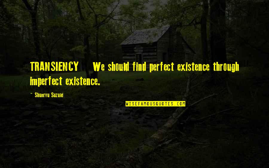 Shunryu Quotes By Shunryu Suzuki: TRANSIENCY We should find perfect existence through imperfect