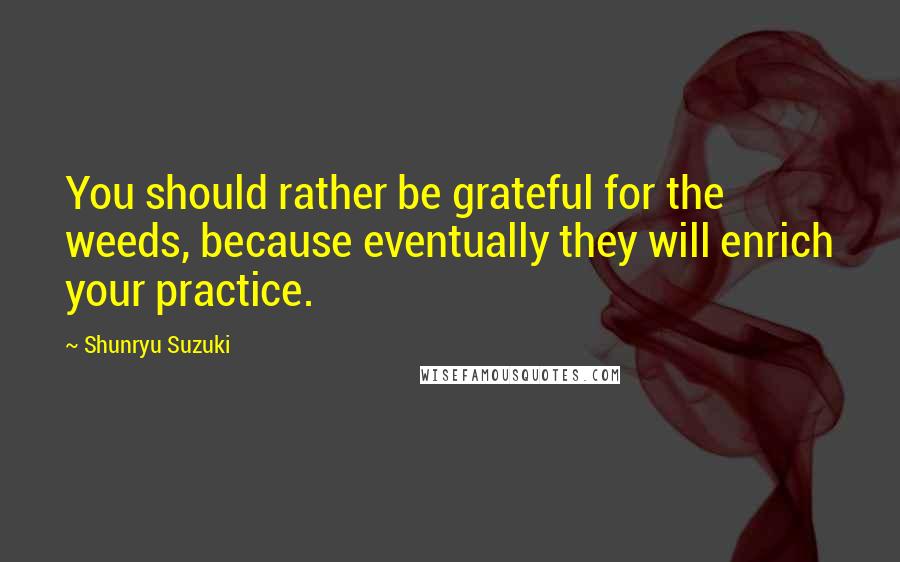 Shunryu Suzuki quotes: You should rather be grateful for the weeds, because eventually they will enrich your practice.