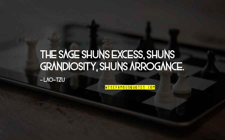 Shuns Quotes By Lao-Tzu: The sage shuns excess, shuns grandiosity, shuns arrogance.