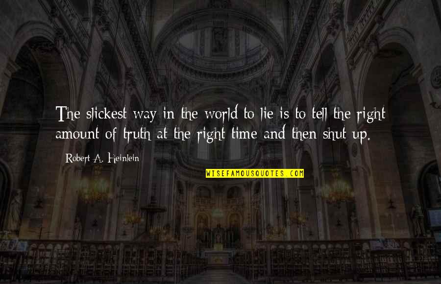 Shut The World Out Quotes By Robert A. Heinlein: The slickest way in the world to lie