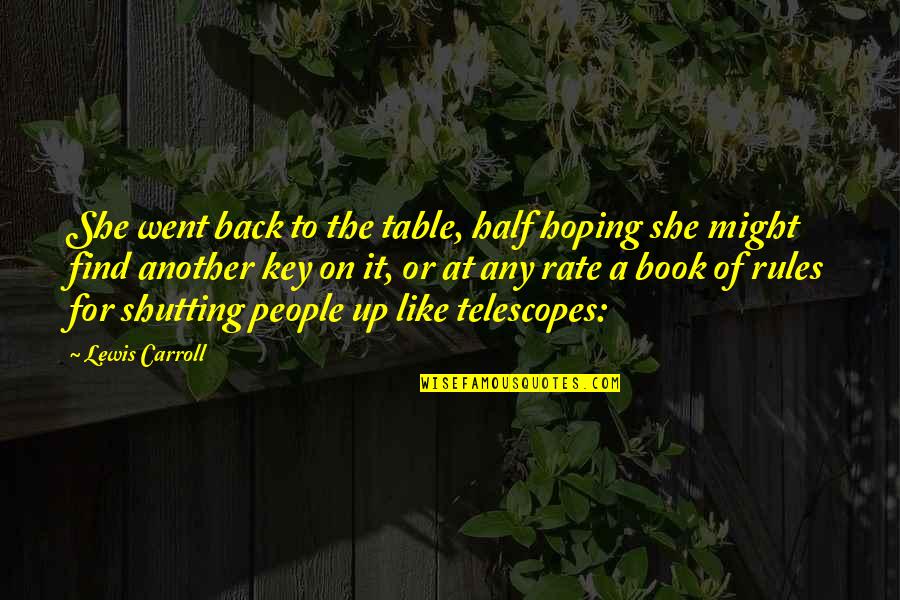 Shutting Out Quotes By Lewis Carroll: She went back to the table, half hoping