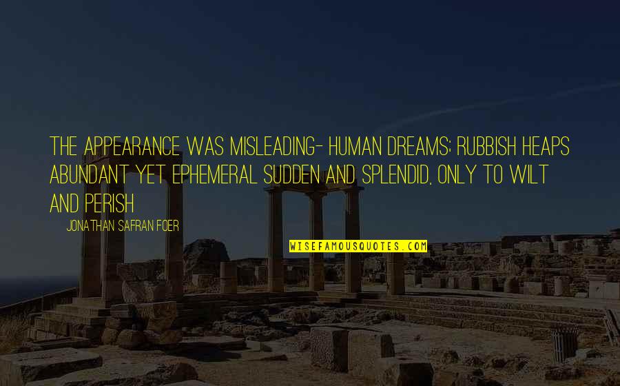 Shy Glizzy Song Quotes By Jonathan Safran Foer: The appearance was misleading- human dreams; rubbish heaps Shy Glizzy Song Quotes By Jonathan Safran Foer: The appearance was misleading- human dreams; rubbish heaps