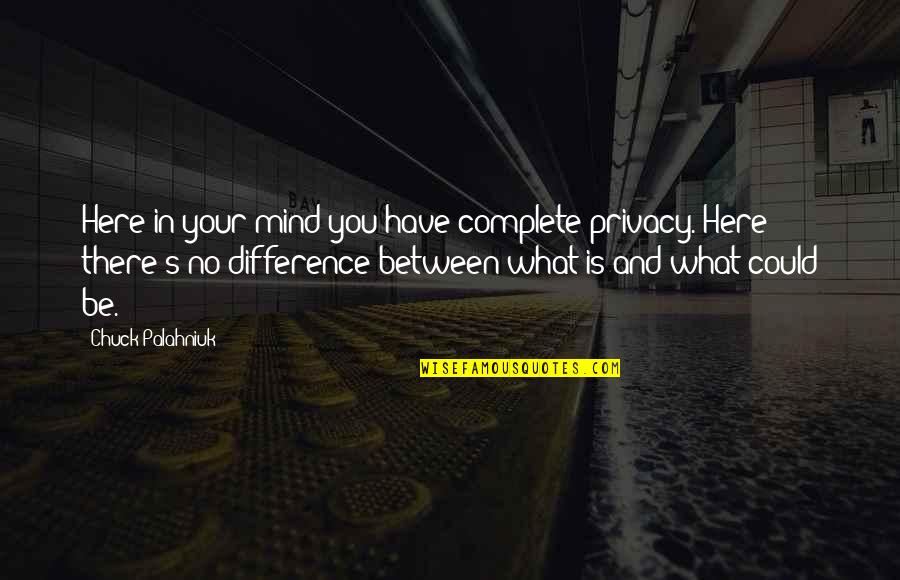 Shyrelle Gardner Quotes By Chuck Palahniuk: Here in your mind you have complete privacy. Shyrelle Gardner Quotes By Chuck Palahniuk: Here in your mind you have complete privacy.