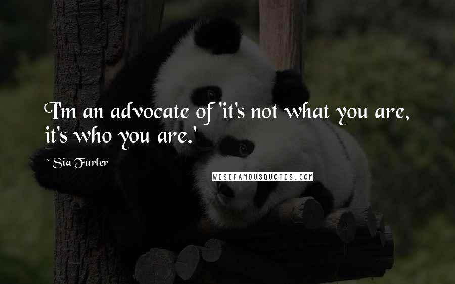 Sia Furler quotes: I'm an advocate of 'it's not what you are, it's who you are.'