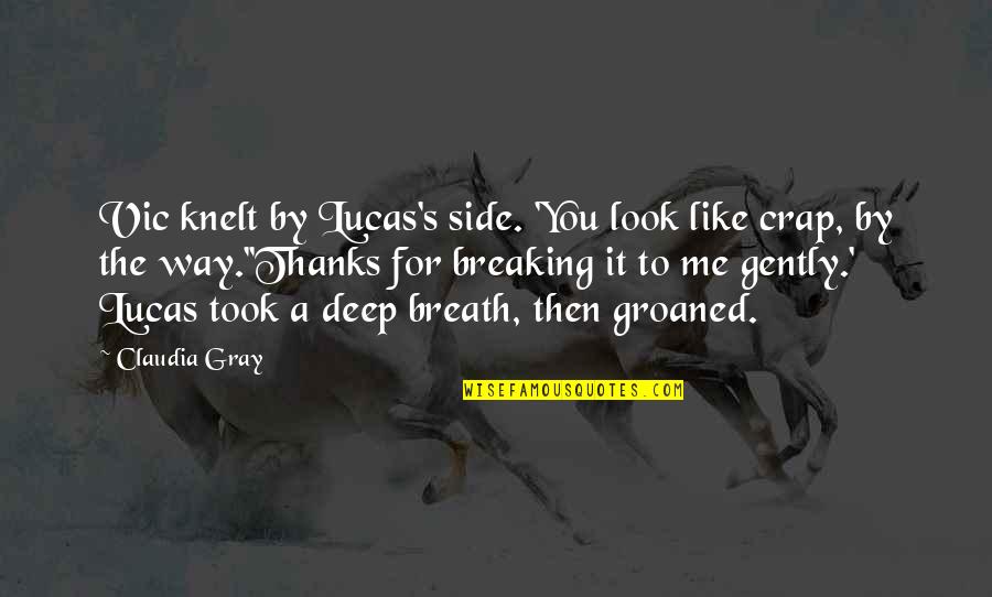 Side Look Quotes By Claudia Gray: Vic knelt by Lucas's side. 'You look like