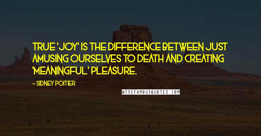 Sidney Poitier quotes: True 'joy' is the difference between just amusing ourselves to death and creating 'meaningful' pleasure. Sidney Poitier quotes: True 'joy' is the difference between just amusing ourselves to death and creating 'meaningful' pleasure.