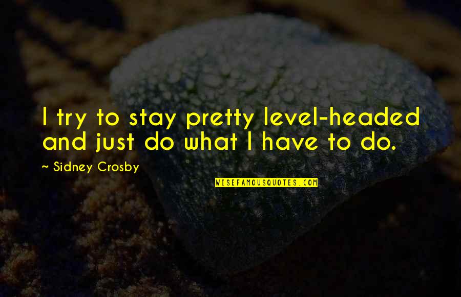 Sidney Quotes By Sidney Crosby: I try to stay pretty level-headed and just