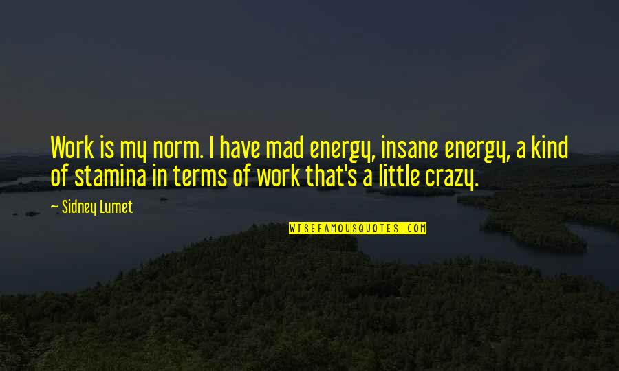 Sidney's Quotes By Sidney Lumet: Work is my norm. I have mad energy,