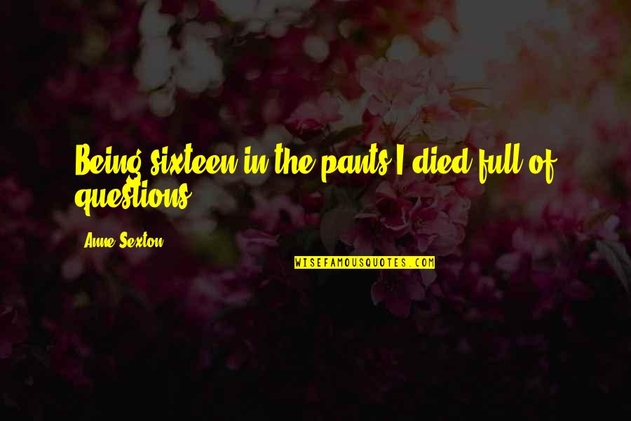 Sidow Stanford Quotes By Anne Sexton: Being sixteen in the pants I died full