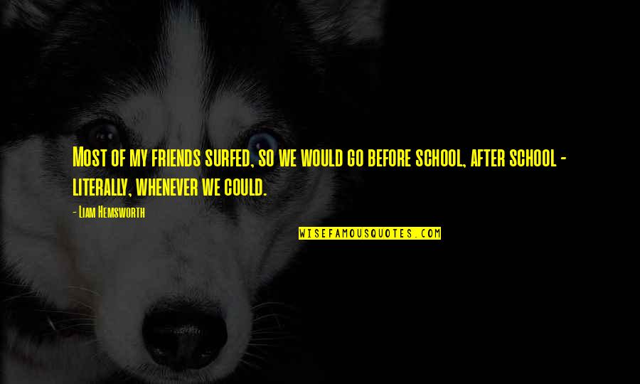 Siebecker Foundation Quotes By Liam Hemsworth: Most of my friends surfed, so we would Siebecker Foundation Quotes By Liam Hemsworth: Most of my friends surfed, so we would