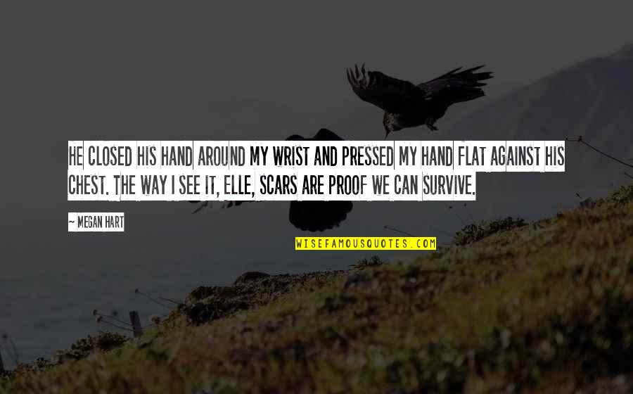 Silent Cal Quotes By Megan Hart: He closed his hand around my wrist and Silent Cal Quotes By Megan Hart: He closed his hand around my wrist and