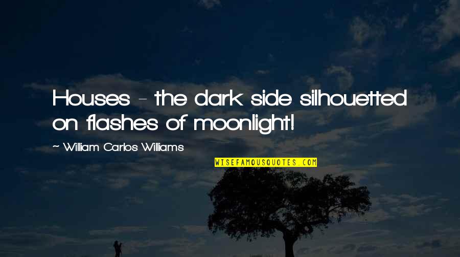 Silhouetted Quotes By William Carlos Williams: Houses - the dark side silhouetted on flashes