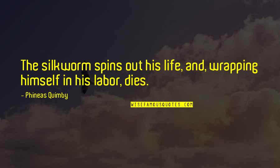 Silkworm Quotes By Phineas Quimby: The silkworm spins out his life, and, wrapping