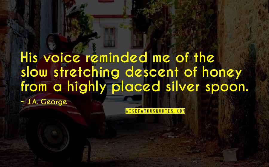 Silver'd Quotes By J.A. George: His voice reminded me of the slow stretching