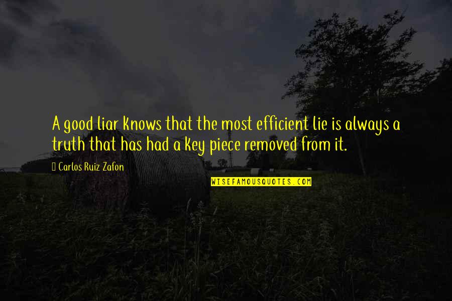Silvered Quotes By Carlos Ruiz Zafon: A good liar knows that the most efficient