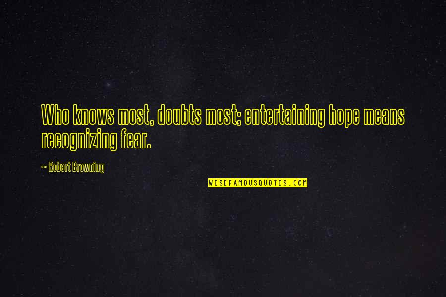 Simindasijunjung Quotes By Robert Browning: Who knows most, doubts most; entertaining hope means