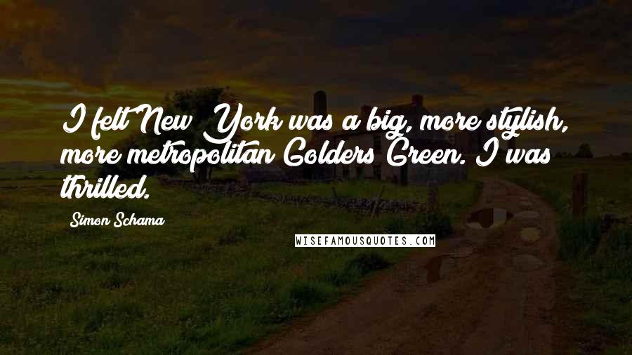 Simon Schama quotes: I felt New York was a big, more stylish, more metropolitan Golders Green. I was thrilled.