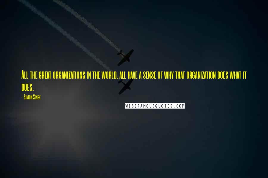 Simon Sinek quotes: All the great organizations in the world, all have a sense of why that organization does what it does.
