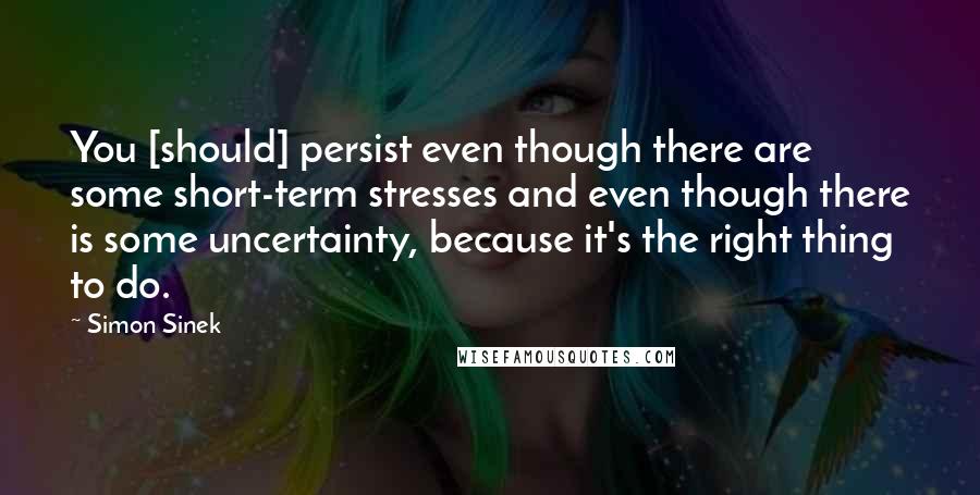 Simon Sinek quotes: You [should] persist even though there are some short-term stresses and even though there is some uncertainty, because it's the right thing to do.