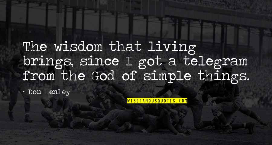 Simple Living Quotes By Don Henley: The wisdom that living brings, since I got