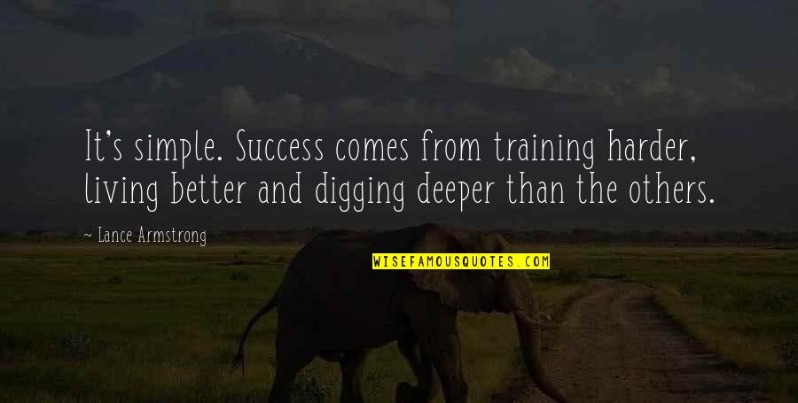 Simple Living Quotes By Lance Armstrong: It's simple. Success comes from training harder, living