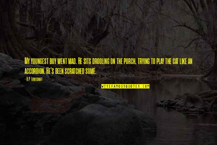 Simplistic Wallpaper Quotes By H.P. Lovecraft: My youngest boy went mad. He sits drooling